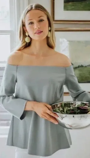 TUCKERNUCK Miranda Off The Shoulder Top Size S In Slate Blue Feminine Preppy thumbnail 1