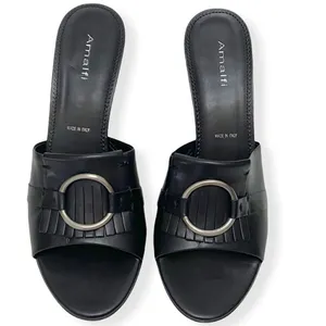 Amalfi Black Italian Leather Fringe kitten-heel mules thumbnail 4