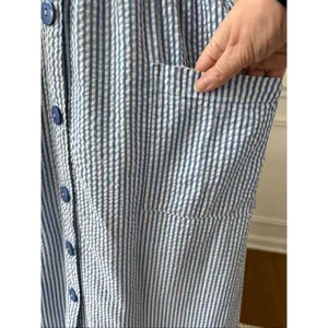 The Vermont Country Store Blue Stripe Seersucker Short Sleeve Buttonfront Dress thumbnail 4