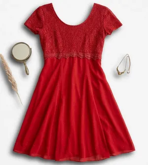 Vintage Molly Malloy Evening Red Glitter Lace Empire Waist Cocktail Dress Womens thumbnail 1