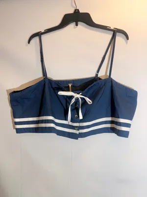 NWT Free People Fischer Navy White Nautical Sailor Striped Cropped Top Size L thumbnail 5