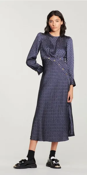 SANDRO Button-embellished printed silk-twill midi dress NWT 42 US10 thumbnail 1