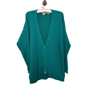 Vintage 90s Nordstrom 100% Cotton Knit Teal Button Up Vneck Cardigan Drop Sleeve thumbnail 10