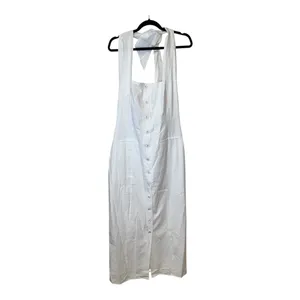 CoMMENSE Tied Halter Open Back Cotton Linen Midi Dress White Large NWT Sold Out thumbnail 3