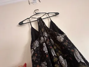 Smell the Roses Black Floral Racerback Slip Maxi Dress Slit Size S thumbnail 5