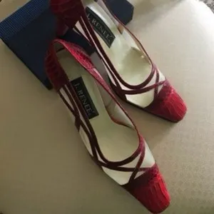 J. Renee Vintage Red Croc-Embossed Heels With Sheer Panel thumbnail 2