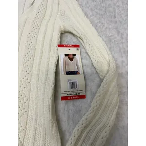 Aeropostale Womens Cropped Cardigan Pointelle. Rib Knit V-Neck Tofu White XS NEW thumbnail 2