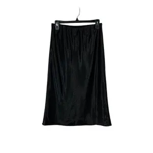 Heartloom Black Satin‎ Midi Skirt Elastic Waist Minimalist Chic Trendy Small thumbnail 4