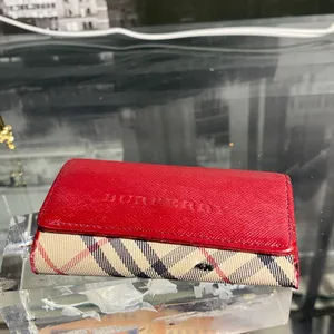 Authentic Rare Burberry Red Leather Nova Check Key Case thumbnail 11