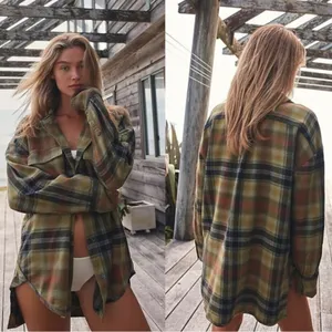 Free People Grunge 90s Flannel Plaid Izzie Cargo Shirt Jacket Shacket Medium thumbnail 5