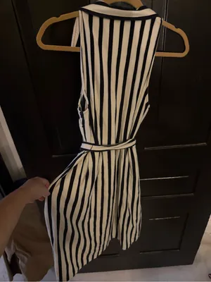 Maeve Navy and White Vertical-Stripe Midi Shirt Dressy thumbnail 5