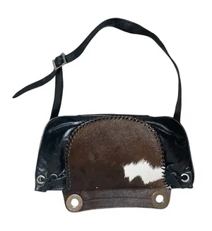 Black Leather‎ Brown White Cowhide Boho Purse Mondrina Handbag Western Cowgirl thumbnail 1