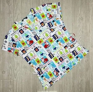Cassandra O Christmas Santa and snowman nurse scrub top shirt sm pocket and tie thumbnail 1