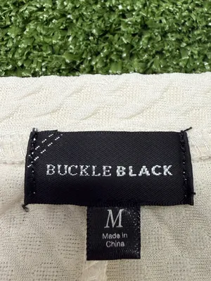 Buckle Black White Cream Waffle Knit Textured Sweater Crewneck Tunic Long M thumbnail 4