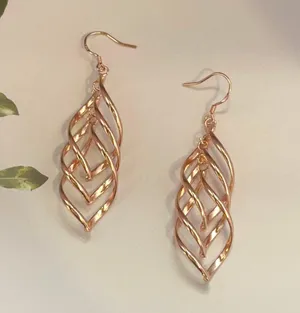 14K Rose Gold Plated Twist Leaf Dangle Earrings for Women thumbnail 3