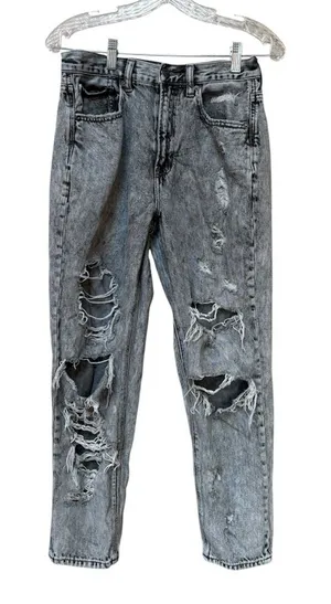 American Eagle Gray Acid Wash Ripped Boyfriend Jeans Y2K Grunge 6 thumbnail 1