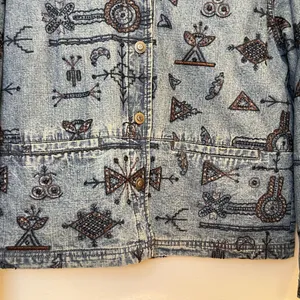 Vintage Chico’s Design‎ 90s Boho Embroidered & Beaded Blue Denim Jacket Size M thumbnail 3