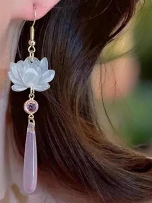 Pink and White Lotus Statement Earrings thumbnail 4