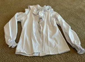 Woman office work church white top shirt button up small thumbnail 1