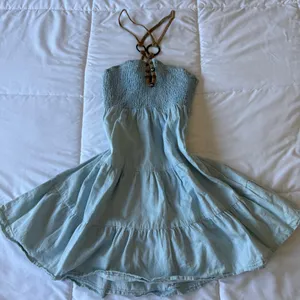 🌊 Mustard Seed Y2K Boho Seafoam Halter Mini Dress | Fairycore Beach Dress thumbnail 1