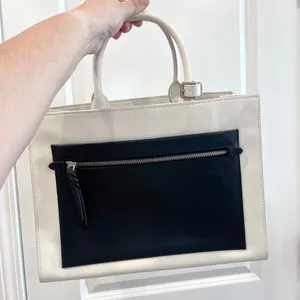 Polo Ralph Lauren X4104 White Black Leather Tote Bag Shoulder Bag Colorblock thumbnail 1