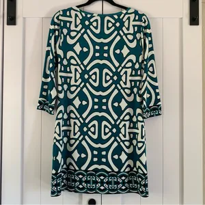Laundry By Design Dress Womens 4 Teal White Geometric Shift Career Travel thumbnail 5