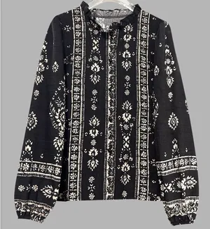 Atzbranding Boho Floral Long Sleeve Blouse Black thumbnail 2