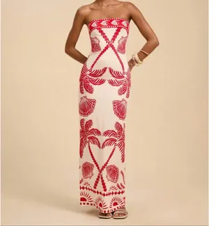 Long red patterned dress thumbnail 3