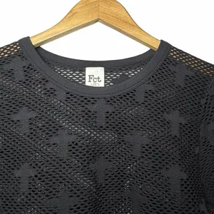 FCT With Love Basics XL Black Cross Mesh Crop Top Long Sleeve Whimsigoth Y2K thumbnail 4