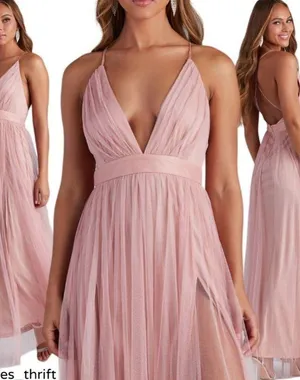 Windsor Elisabeth Pleated Tulle Long Flowy Maxi Dresss in Mauve Size Small thumbnail 5