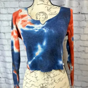 All in Favor Tie Dye Waffle Knit Crop Top Multi Color XL thumbnail 6