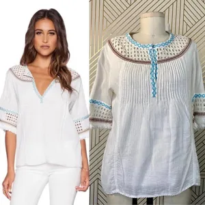 Love Sam Abigail Embroidered Peasant Top‎ in White thumbnail 2