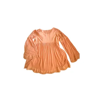 Free People Peach Embroidered Boho Tunic Top Small Sequin Eyelet Bell Sleeve thumbnail 2