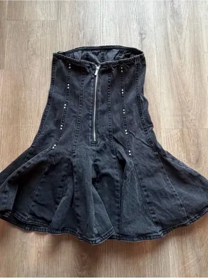Able Black Denim Fit-and-Flare Studded Dress‎ thumbnail 6