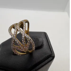 Vintage 925 Sterling Silver Gold Plated CZ Lattice Wave Statement Ring Size 9.25 thumbnail 3