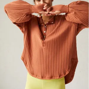 NWT Free People Movement Bella Layer Ribbed Henley Top Spiced Copper Generous XS thumbnail 2