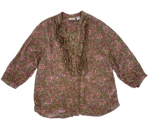 Soft Surroundings Top Large Pink Green Long Sleeve Boho Cottagecore thumbnail 1