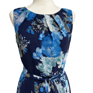 K Studio Collection Maxi Dress Blue Floral Sleeveless Chiffon Belted Wedding 6 thumbnail 4
