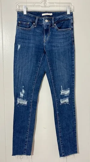 Levi’s 711 Skinny Jeans Women’s Size 25 Distressed Stretch Mid Rise Raw Hem thumbnail 1