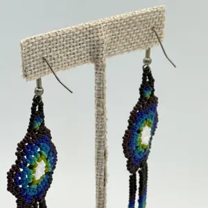 Beaded‎ Dangle Drop Earrings Seed Bead Black Blue Green Boho Handmade thumbnail 5