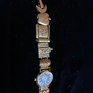 Gold Tone Teacher School Apple Pencil ABC 123 Slide Charm Bracelet Watch thumbnail 3