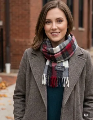 Cashmillion Red & Gray Plaid Cashmilon Acrylic Fringe Scarf Multiple thumbnail 1