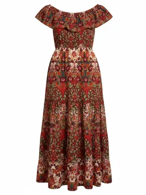 Light & Sound Boho Floral Off Shoulder Maxi Dress Cottagecore Prairie S Western thumbnail 3