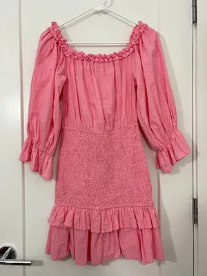 Petal & Pup Size Medium Pink Smocked Off-Shoulder Ruffle Mini Dress thumbnail 2