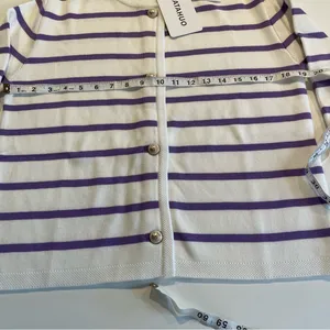 LATAHUO Women Gold Button Down Cardigan Lavender White Crew Neck size Medium thumbnail 6