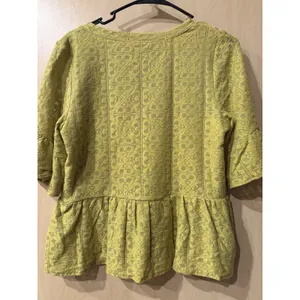 Cupio Blush Lace Peplum Blouse Top Women M Olive Button Front Boho NWT 3/4Sleeve thumbnail 5