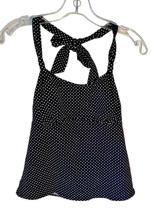 Land’s End Halter Tankini Top Bathing Suit Black White Polka Dot Women’s Size 8 thumbnail 1