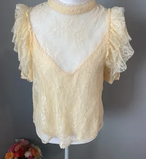 Free People Secret Admirer Lace Blouse in the color Eggnog thumbnail 1