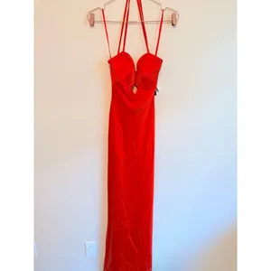 Seni & Cade Maxi Dress Women Small Tomato Red Satin Lace Up Back Gown 24S7EX3ATP thumbnail 8