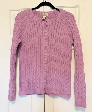 LL Bean Womens Purple Cable Knit Cotton Cardigan Sweater Medium OBUG5 thumbnail 1